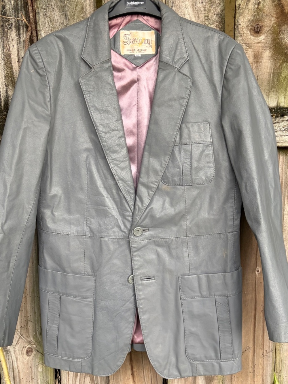 Vintage 1970s Disco Era Multi-Pocket Gray Leather Sport Coat By Saxony. Size M